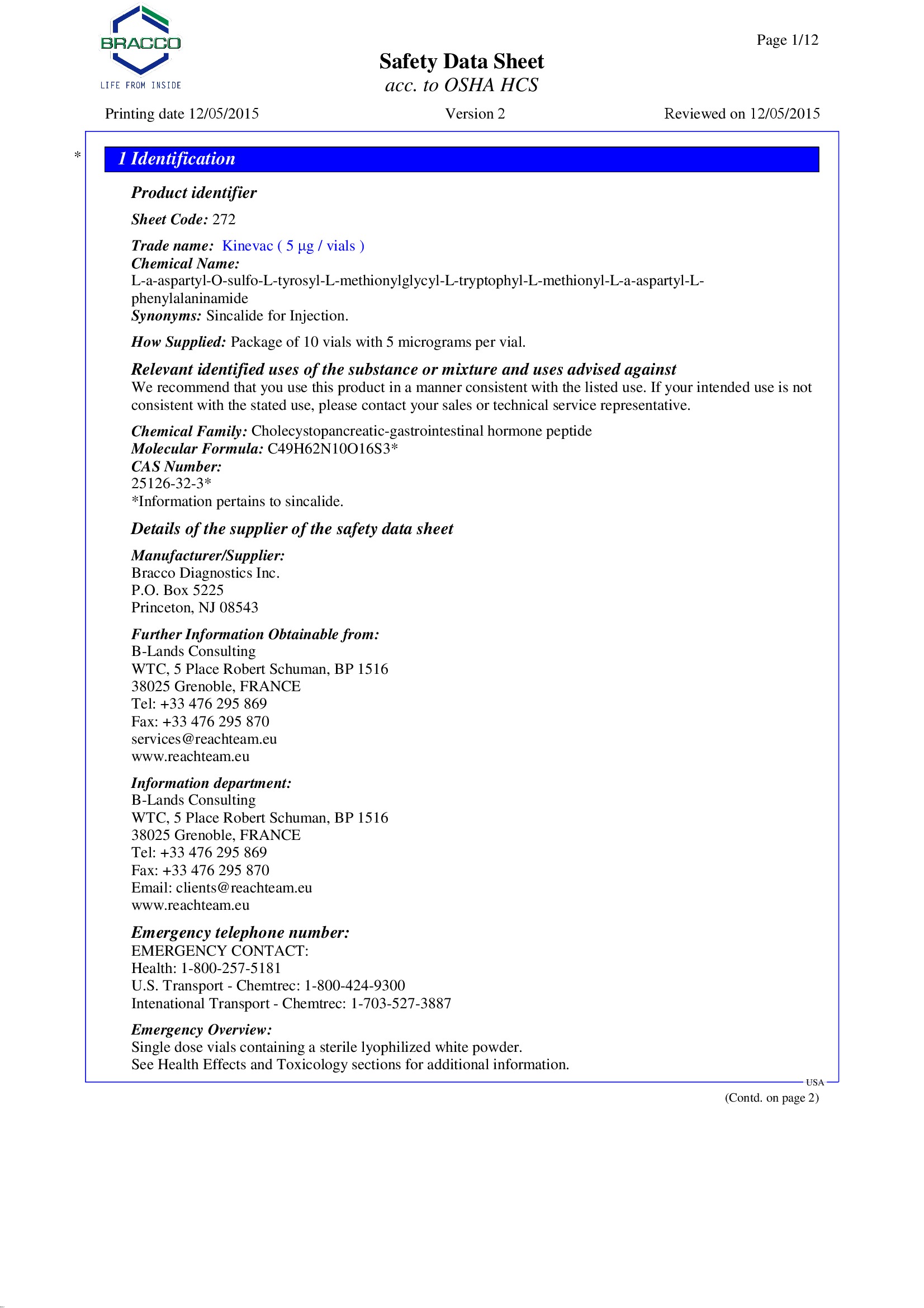 Kinevac Safety Data Sheet